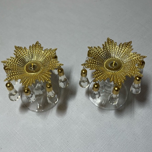 Pair Metal & Crystal Stands w Prisms Display Crystal Holder or Wooden Eggs RARE - Picture 5 of 5